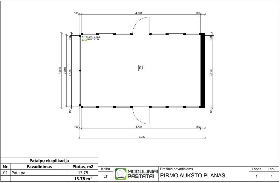 Namelis Nr. 19, kasos namelis – planas
